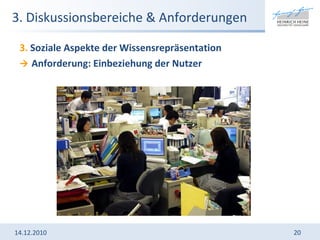 3. Diskussionsbereiche & Anforderungen 3.  Soziale Aspekte der Wissensrepräsentation    Anforderung: Einbeziehung der Nutzer 14.12.2010 
