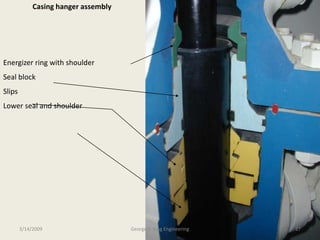 Energizer ring with shoulder
Seal block
Slips
Lower seal and shoulder
Casing hanger assembly
3/14/2009 27George E. King Engineering
 