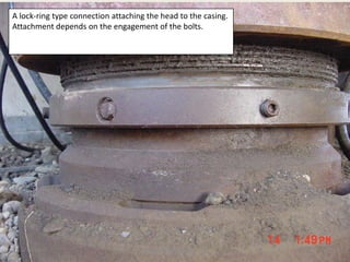 A lock-ring type connection attaching the head to the casing.
Attachment depends on the engagement of the bolts.
3/14/2009 57George E. King Engineering
 