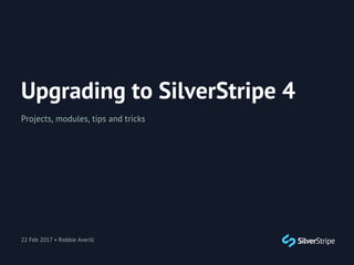 Upgrading to SilverStripe 4
Projects, modules, tips and tricks
22 Feb 2017 • Robbie Averill
 