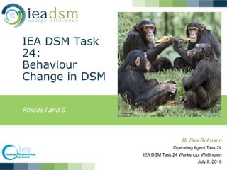 IEA DSM Task
24:
Behaviour
Change in DSM
Phases I and II
Dr Sea Rotmann
Operating Agent Task 24
IEA DSM Task 24 Workshop, Wellington
July 8, 2016
 