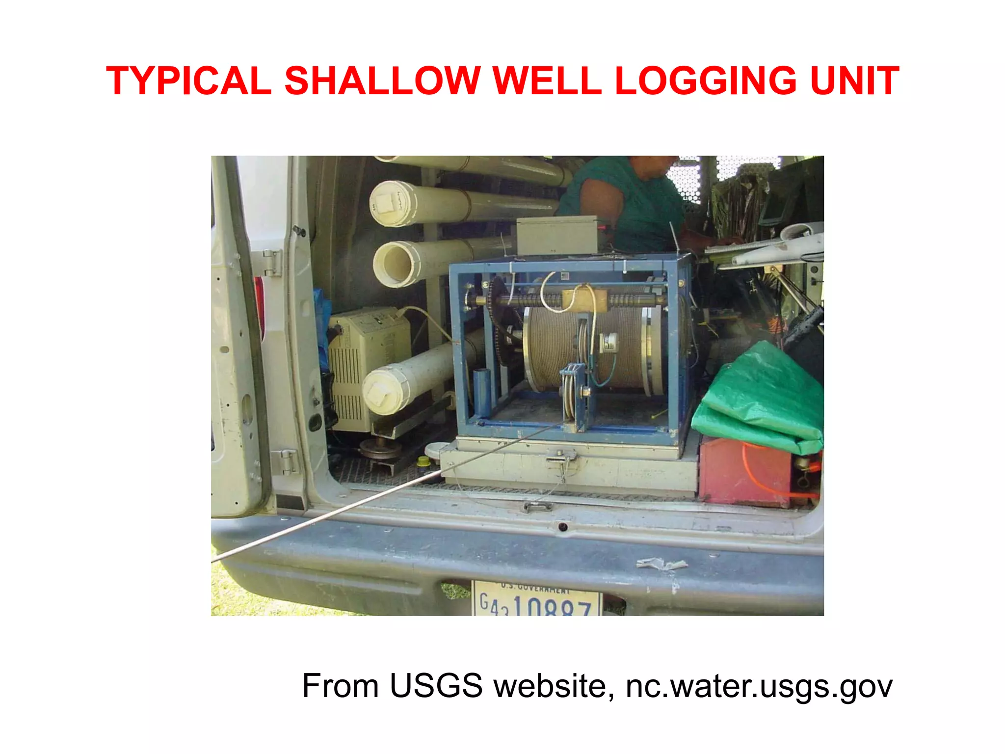 TYPICAL SHALLOW WELL LOGGING UNIT
From USGS website, nc.water.usgs.gov
 