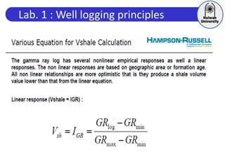 Lab. 1 : Well logging principles
 