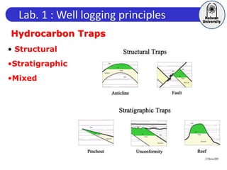Lab. 1 : Well logging principles
Hydrocarbon Traps
• Structural
•Stratigraphic
•Mixed
 