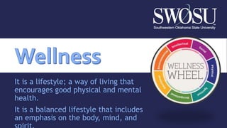 It is a lifestyle; a way of living that
encourages good physical and mental
health.
It is a balanced lifestyle that includes
an emphasis on the body, mind, and
 