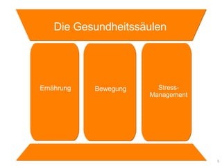 Die Gesundheitssäulen Ernährung Bewegung Stress- Management 