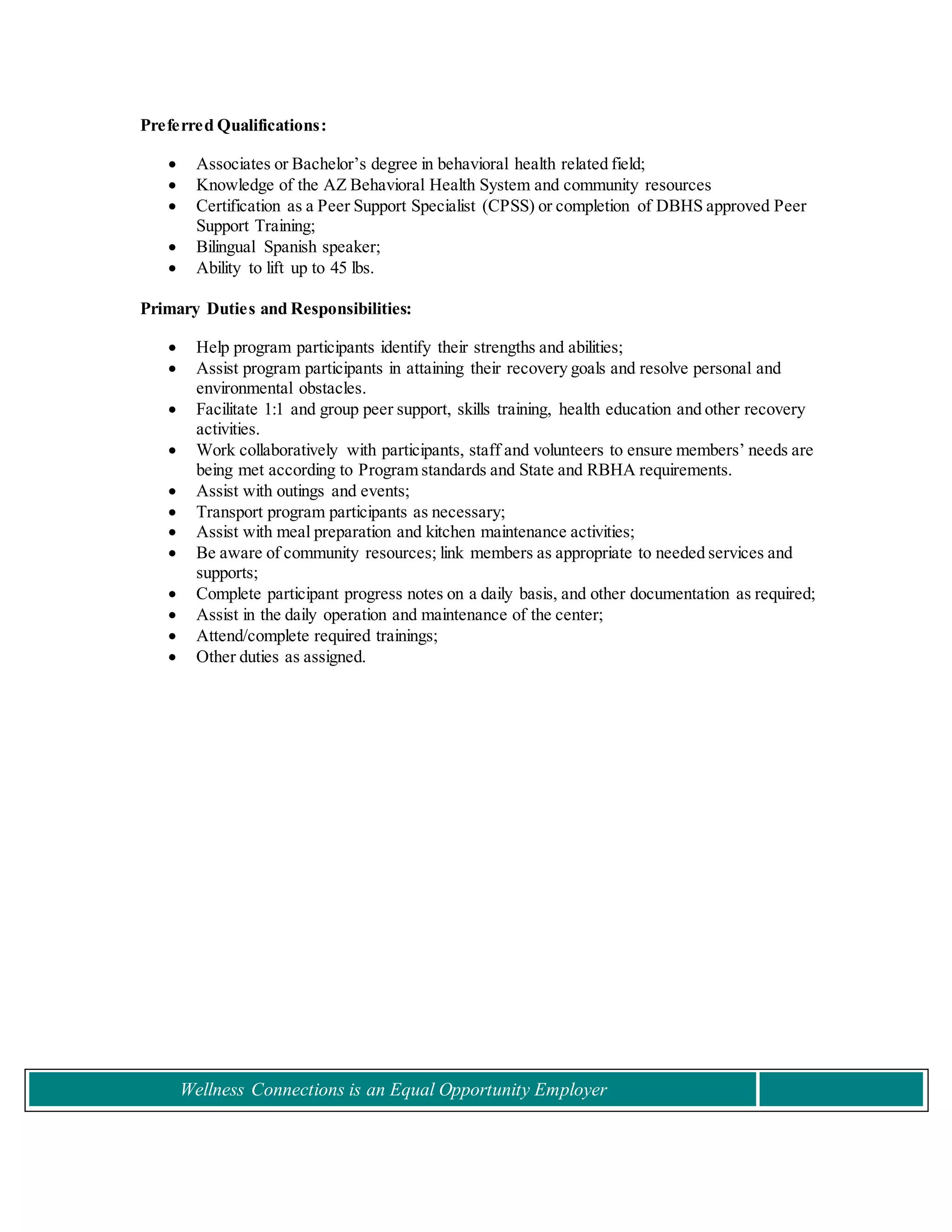 Reentry Peer Specialist | DOCX