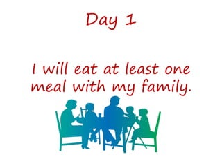 Day 1
I will eat at least one
meal with my family.
 