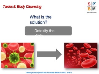 Toxins& Body Cleansing
What is the
solution?
Detoxify the
Body
“Nothingismoreimportantthanyourhealth”|Modicare |Well | 2016-17
 