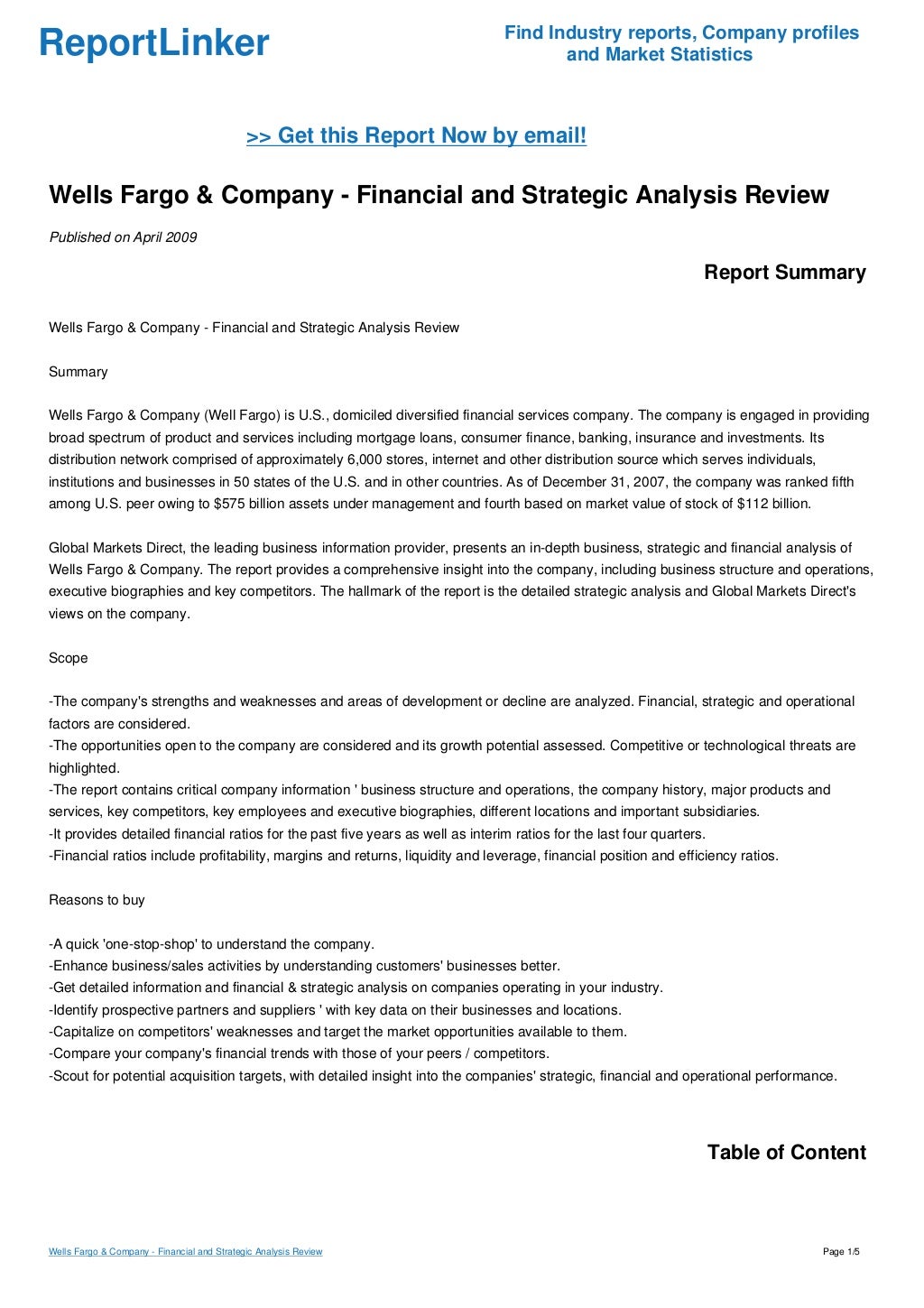 Wells Fargo & Company Financial and Strategic Analysis Review