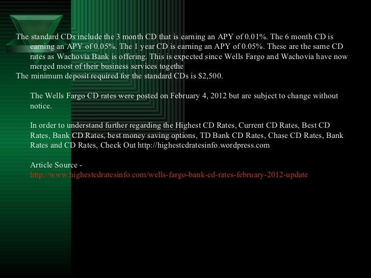 Wells fargo bank current cd rates february 2012 update