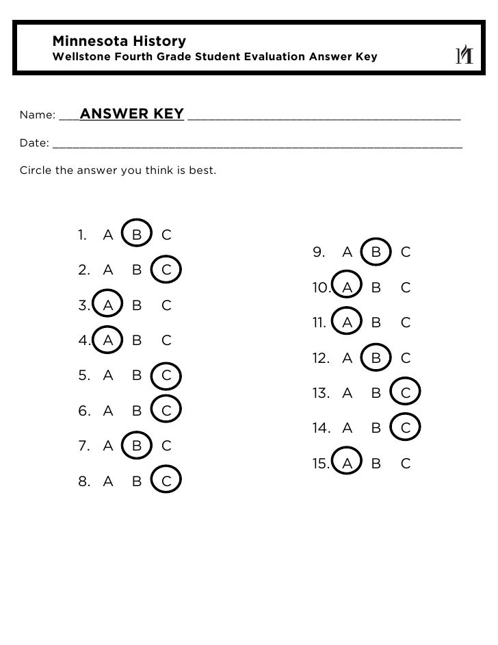Wellstone 4th Grade Answer Sheet