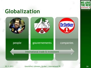 people

gouvernements

companies

international trade & investment

02.11.2013

Geschwind, Lühmann, Strobel | International PR

24

 