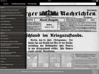 Weltbrand 1914 – die App der Staats- 15 und Universitätsbibliothek Hamburg 
 