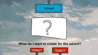 Advert
What do I want to create for the advert?
Video? Static?
 