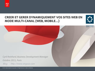 CREER ET GERER DYNAMIQUEMENT VOS SITES WEB EN
     MODE MULTI-CANAL (WEB, MOBILE…)




Cyril Reinhard, Business Development Manager
Octobre 2011, Paris
Blog : h p://www.airgouv.com
© 2011 Adobe Systems Incorporated. All Rights Reserved. Adobe Con dential.
 