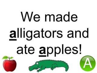 We made
alligators and
ate apples!
 