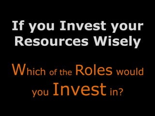 If you Invest your
Resources Wisely
Which of the Roles would
you Invest in?
 