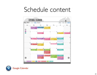 Schedule content
Google Calendar
33
 
