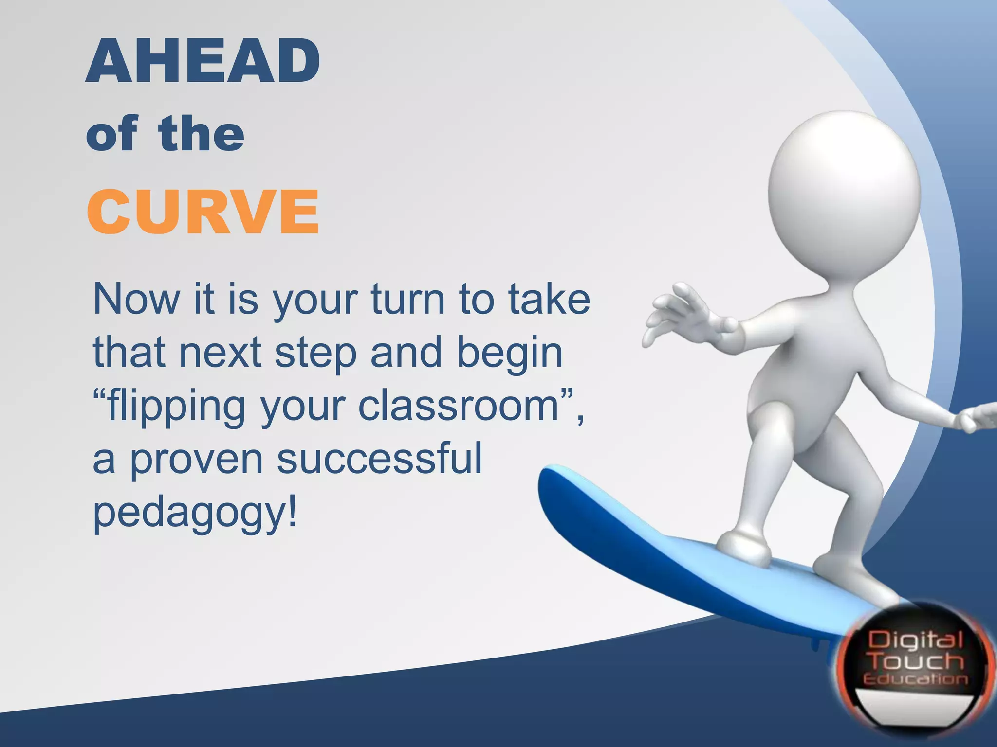 AHEAD
Now it is your turn to take
that next step and begin
“flipping your classroom”,
a proven successful
pedagogy!
of the
CURVE
 