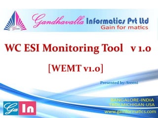 WC ESI Monitoring Tool v 1.0 
[WEMT v1.0] 
Presented by: Sreeni 
 