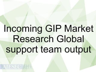 Incoming GIP Market
Research Global
support team output
 