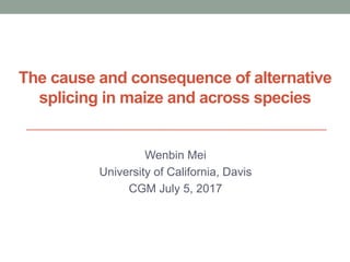 The cause and consequence of alternative
splicing in maize and across species
Wenbin Mei
University of California, Davis
CGM July 5, 2017
 