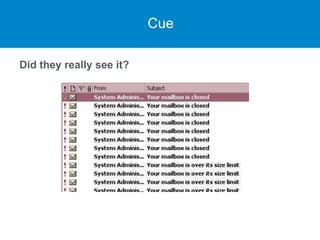 Cue
Did they really see it?
 