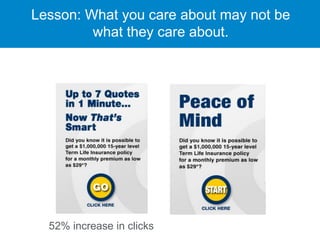 Lesson: What you care about may not be
what they care about.
52% increase in clicks
 