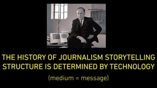 THE HISTORY OF JOURNALISM STORYTELLING
STRUCTURE IS DETERMINED BY TECHNOLOGY
(medium = message)
 