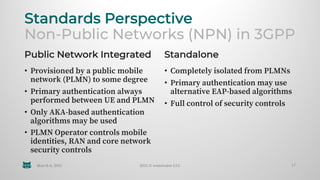 Standards Perspective
Non-Public Networks (NPN) in 3GPP
Public Network Integrated
• Provisioned by a public mobile
network...