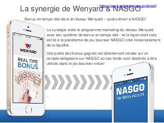 https://wenyard.com/signup/alswell

La synergie de Wenyard & NASGO

Bonus en temps réel dans le réseau Wenyard – accès direct à NASGO
La synergie entre le programme marketing du réseau Wenyard
avec son système de bonus en temps réel - et la façon dont cela
est lié à la plateforme de jeu boursier NASGO crée instantanement
de la liquidité .

.

Une partie des bonus gagnés est directement versée sur un
compte obligatoire sur NASGO où ces fonds sont destinés à être
utilisés dans le jeu boursier virtuel

..

 