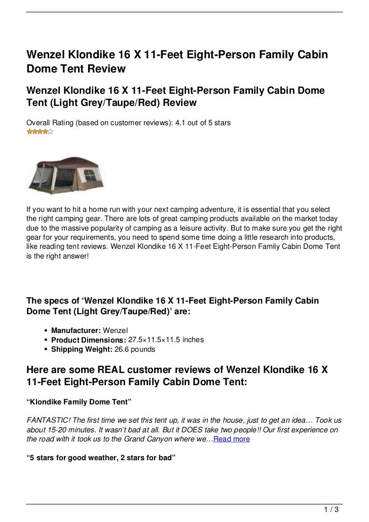 Wenzel Klondike 16 X 11 Feet Eight Person Family Cabin Dome Tent Revi