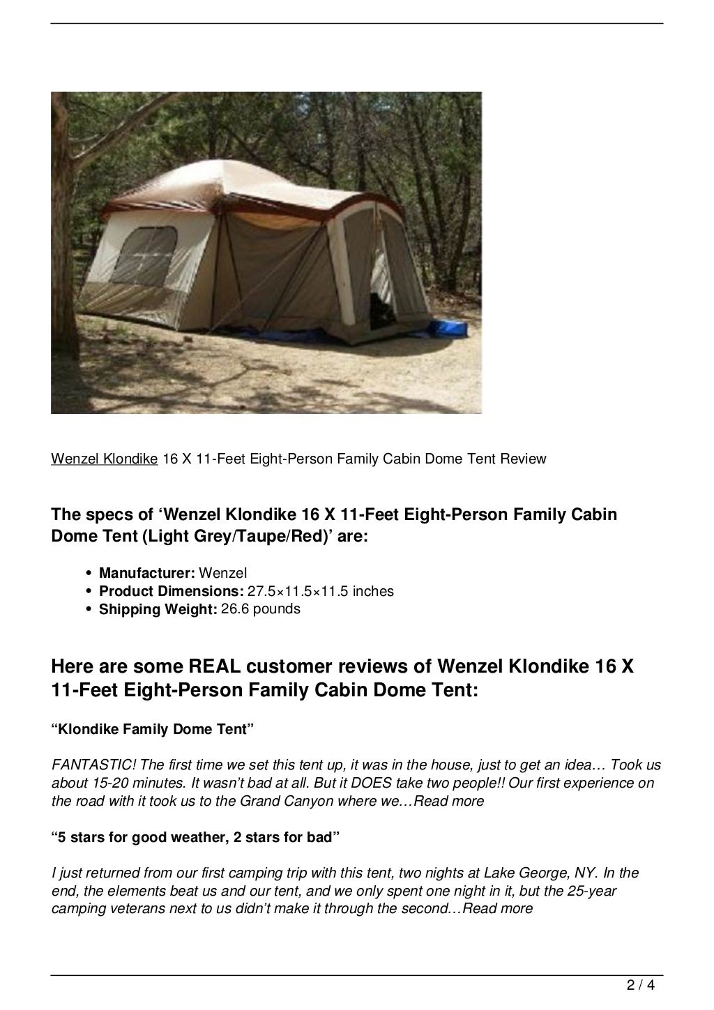 Wenzel Klondike 16 X 11Feet EightPerson Family Cabin Dome Tent Review