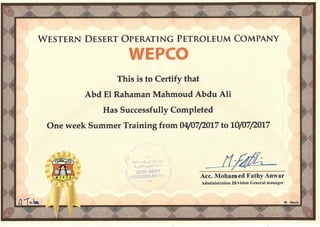 WEPCO Summer Training Certificate I 2017
