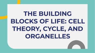 THE BUILDING
BLOCKS OF LIFE: CELL
THEORY, CYCLE, AND
ORGANELLES
THE BUILDING
BLOCKS OF LIFE: CELL
THEORY, CYCLE, AND
ORGANELLES
 