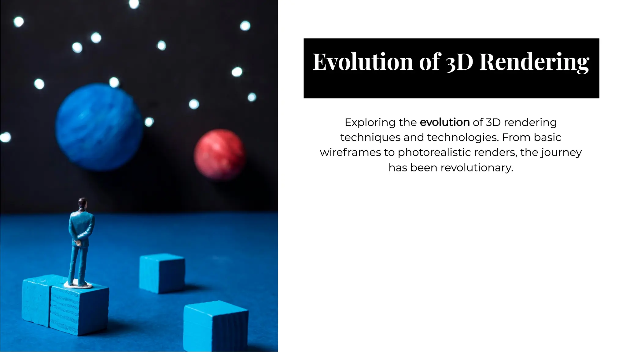 Evolution of 3D Rendering
Evolution of 3D Rendering
Exploring the evolution of 3D rendering
techniques and technologies. From basic
wireframes to photorealistic renders, the journey
has been revolutionary.
Exploring the evolution of 3D rendering
techniques and technologies. From basic
wireframes to photorealistic renders, the journey
has been revolutionary.
 