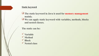 Comprehensive Guide to Java Static Keyword and This Reference | PPTX