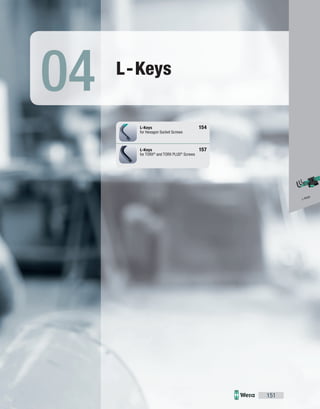 04 L-Keys
L-Keys 154
for Hexagon Socket Screws
L-Keys 157
for TORX®
and TORX PLUS®
Screws
L-Keys
151
 