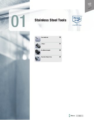 01
13
Stainless Steel Tools
Screwdrivers 16
L-Keys 21
Kraftform Kompakt 22
Tools for Power Use 23
Stainless
 
