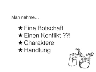 Man nehme… 
★ Eine Botschaft 
★ Einen Konflikt ??! 
★ Charaktere 
★ Handlung 
 