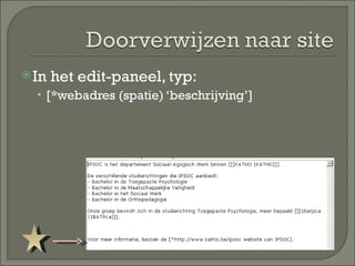 In het edit-paneel, typ: [*webadres (spatie) ‘beschrijving’] 