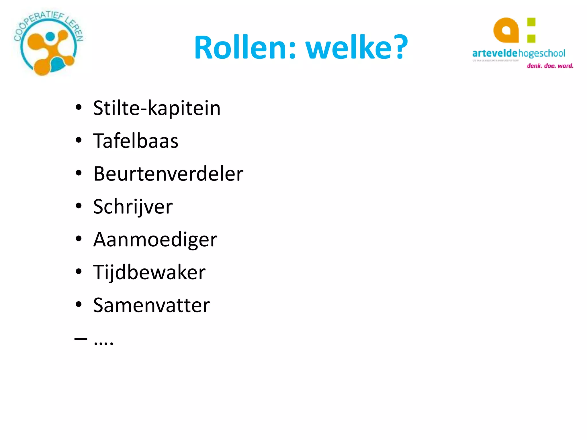 Qua Rolverdeling Werken met rollen of taakverdeling | PPTX