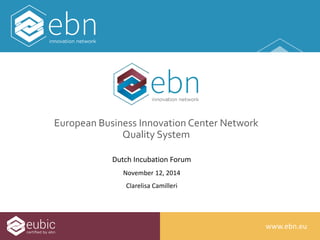wwwwww..ebbnn..euu 
European Business Innovation Center Network 
Quality System 
Dutch Incubation Forum 
November 12, 2014 
Clarelisa Camilleri 
 