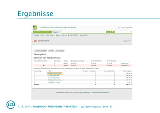Ergebnisse
7. 11. 2014 | ANWENDEN – MOTIVIEREN – VERNETZEN | LLZ-Jahrestagung | Seite 43
 