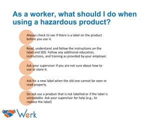 As a worker, what should I do when
using a hazardous product?
 