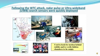 Following the WTC attack, radar pulse or Ultra-wideband
(UWB) search sensors were quickly deployed