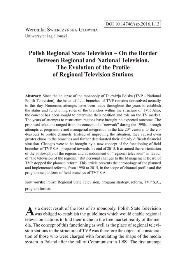 Polish Regional State Television On the Border Between Regional and
