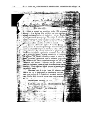 210 De Las cuitas del joven Werther al romanticismo colombiano en el siglo XIX
 