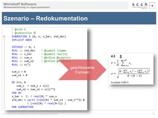 Wertstoff Software 
Wissenssicherung in Legacysystemen 
Szenario – Redokumentation 
geschlossene 
Formeln 
© Software Competence Center Hagenberg GmbH 37 
 